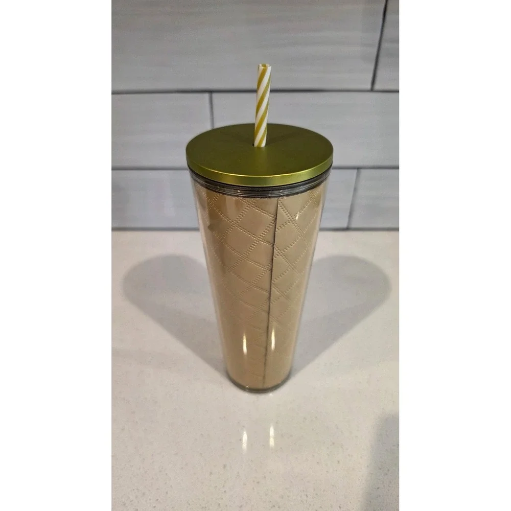 (NEW) 2024 STARBUCKS HOLIDAY METALLIC GOLD QUILTED 24oz VENTI TUMBLER COLD CUP
